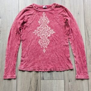 Y2K Embellished Thermal Shirt Women's M Pink Waffle Knit Rhinestone M Fairy